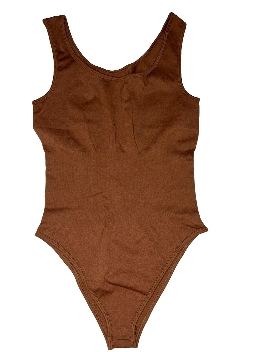 OQQ Brown Sleeveless Scoop Neck Seamless Bodysuit Size L